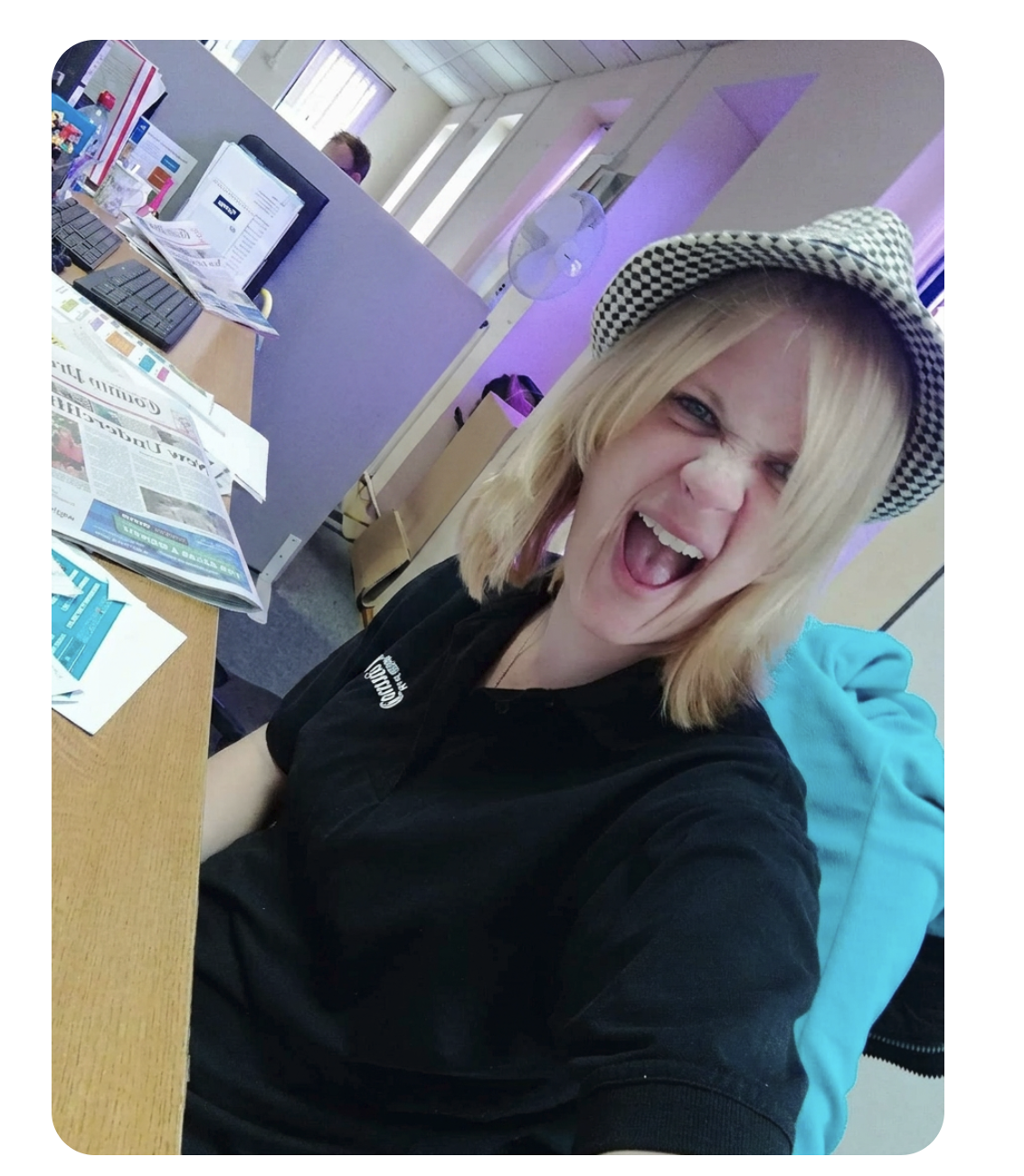 Zoe, founder of Media Matters, in the office